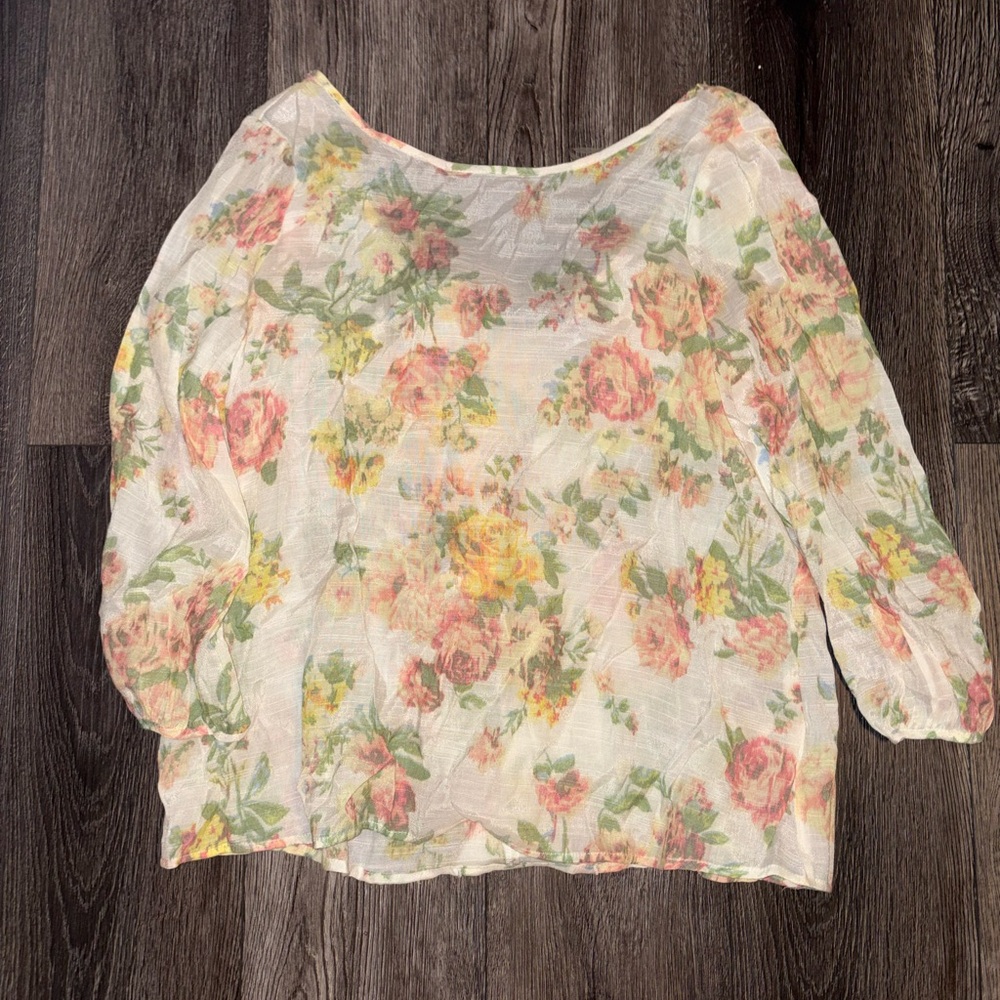 Coveted Clothing Floral Sheer Blouse with bow back